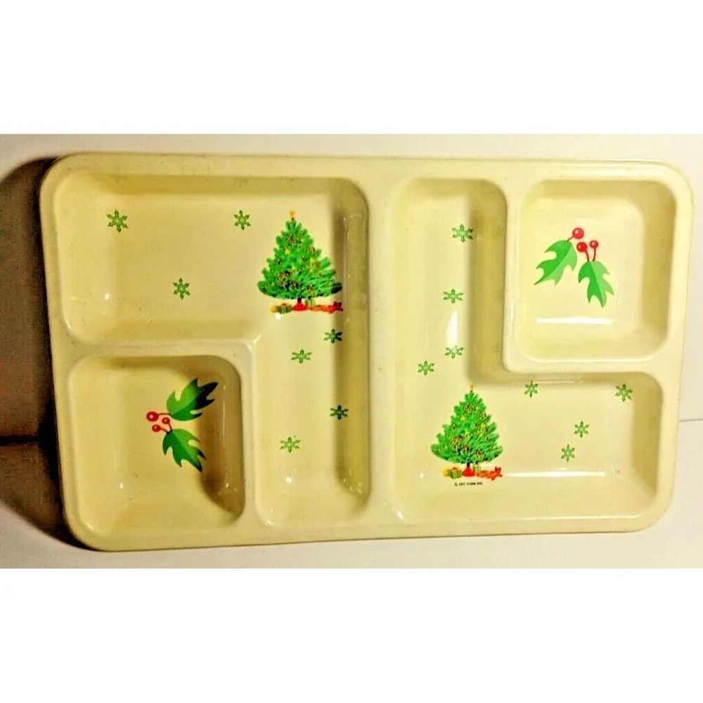 Art Form Ind Christmas Tree Chip Dip Rigid Plastic Divided Serving Tray Vintage